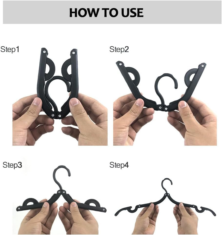 24 Pcs Travel Hangers - Portable Folding Clothes Hangers Travel Accessories Foldable Clothes Drying Rack for Trave (Black)